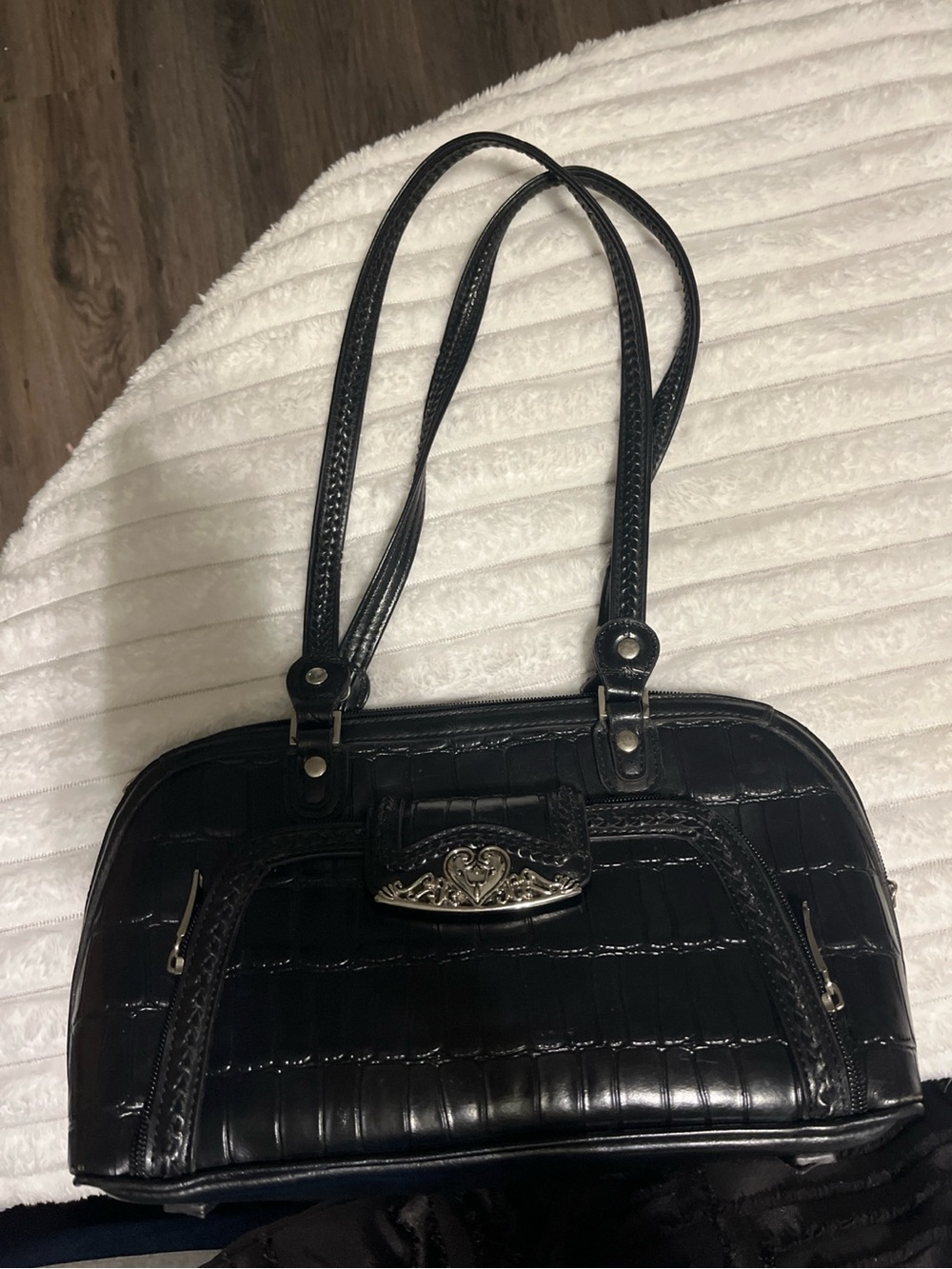 Vintage Brighton black croc embossed shoulder bag